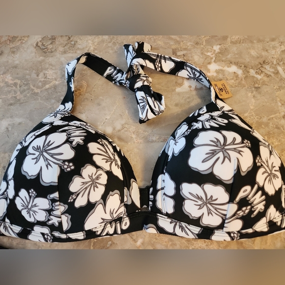 M L MDD🖤SALE VS PINK Swim Triangle Push Up Bikini Top Black Hibiscus - Picture 1 of 1